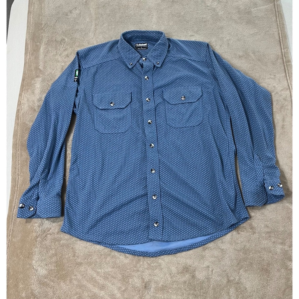 Lakeland FR Fire Resistant Shirt Men Size Large AOP Blue Long Sleeve EUC